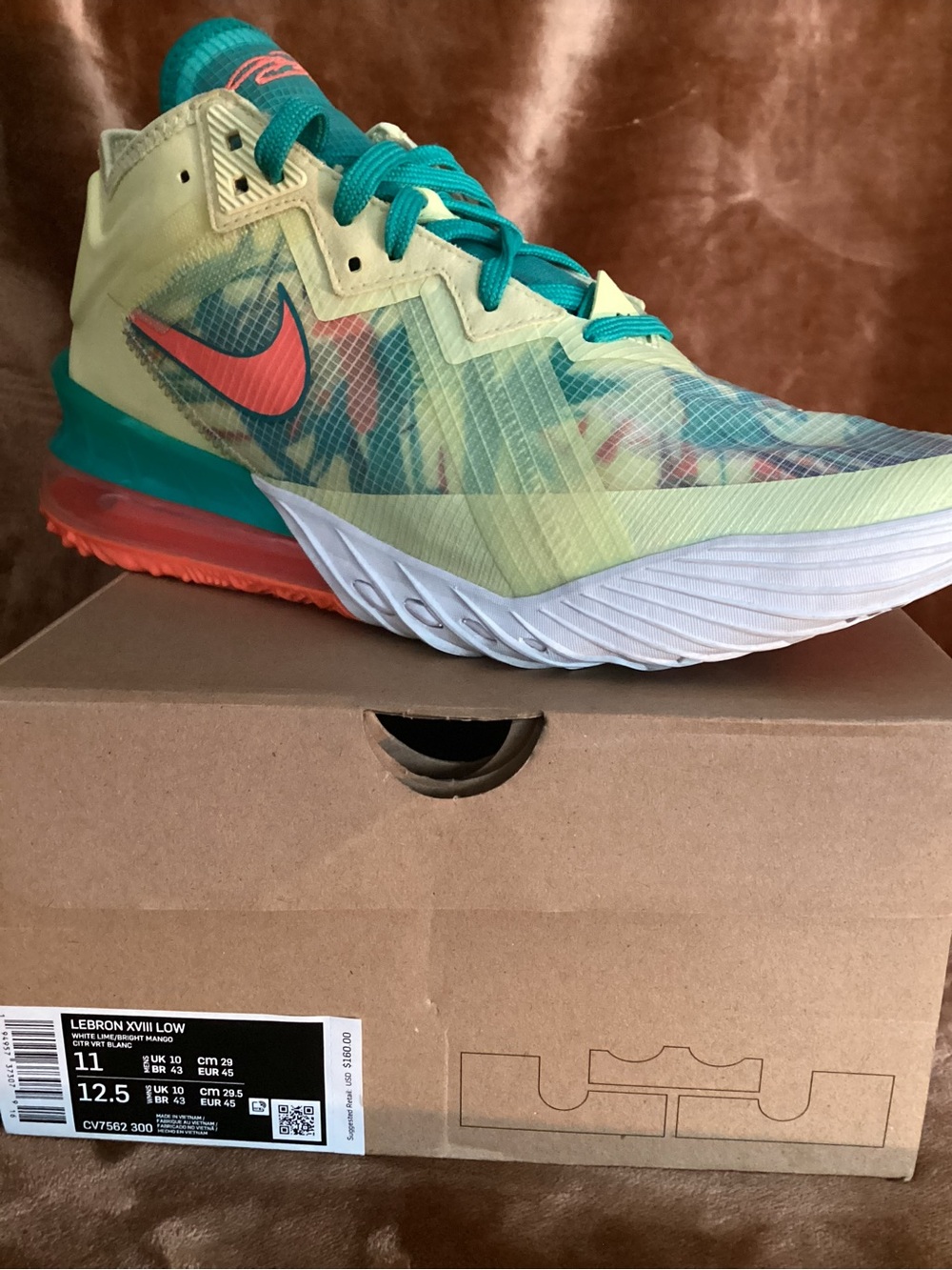 LeBron XVIII LOW Nike Basketball Shoes - Teal, Coral, Cream - Picture 8 of 10